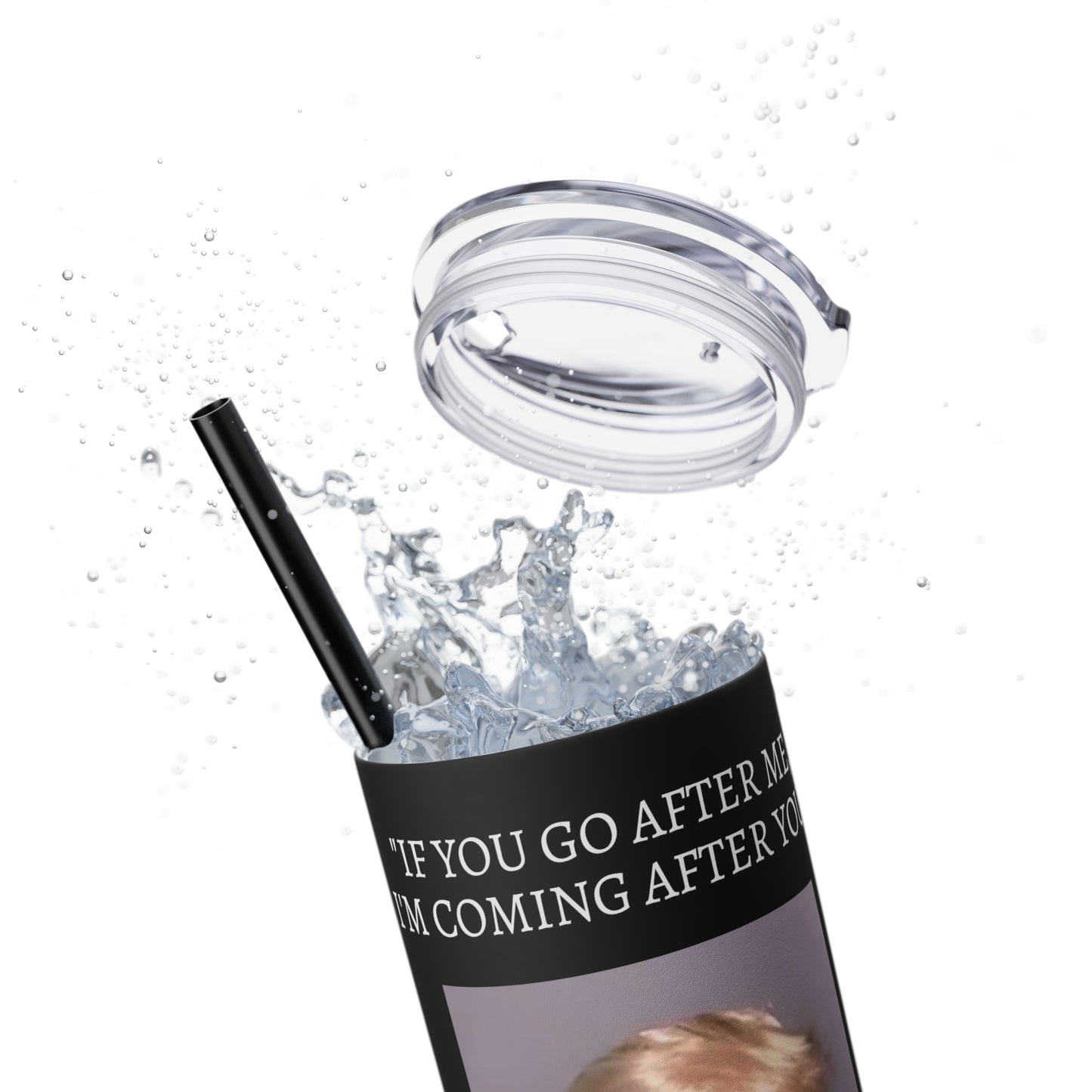 FAFO Trump Mug Shot Never Surrender Skinny Tumbler with Straw, 20oz