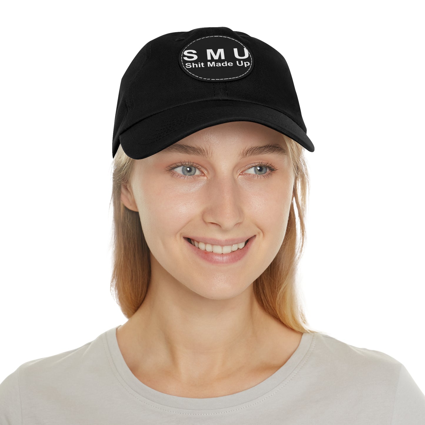 SMU Dad Hat with Leather Patch (Round)