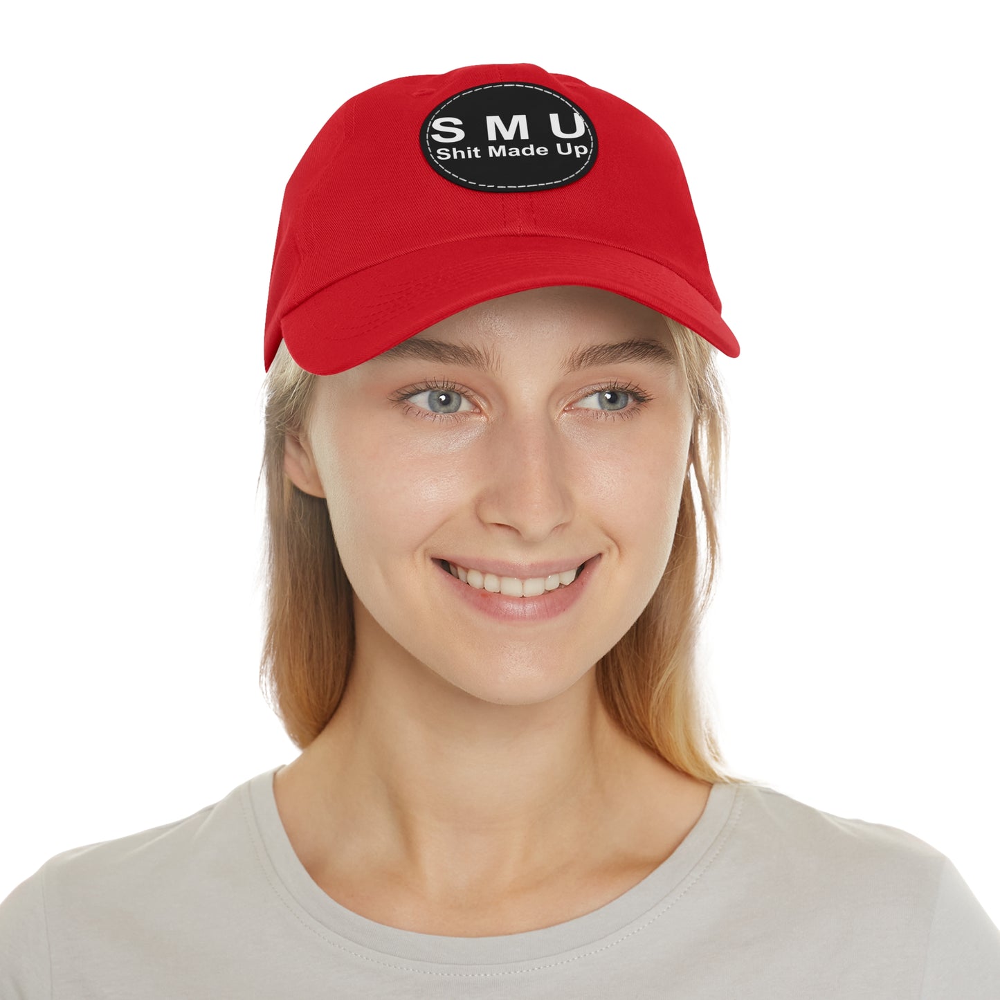 SMU Dad Hat with Leather Patch (Round)