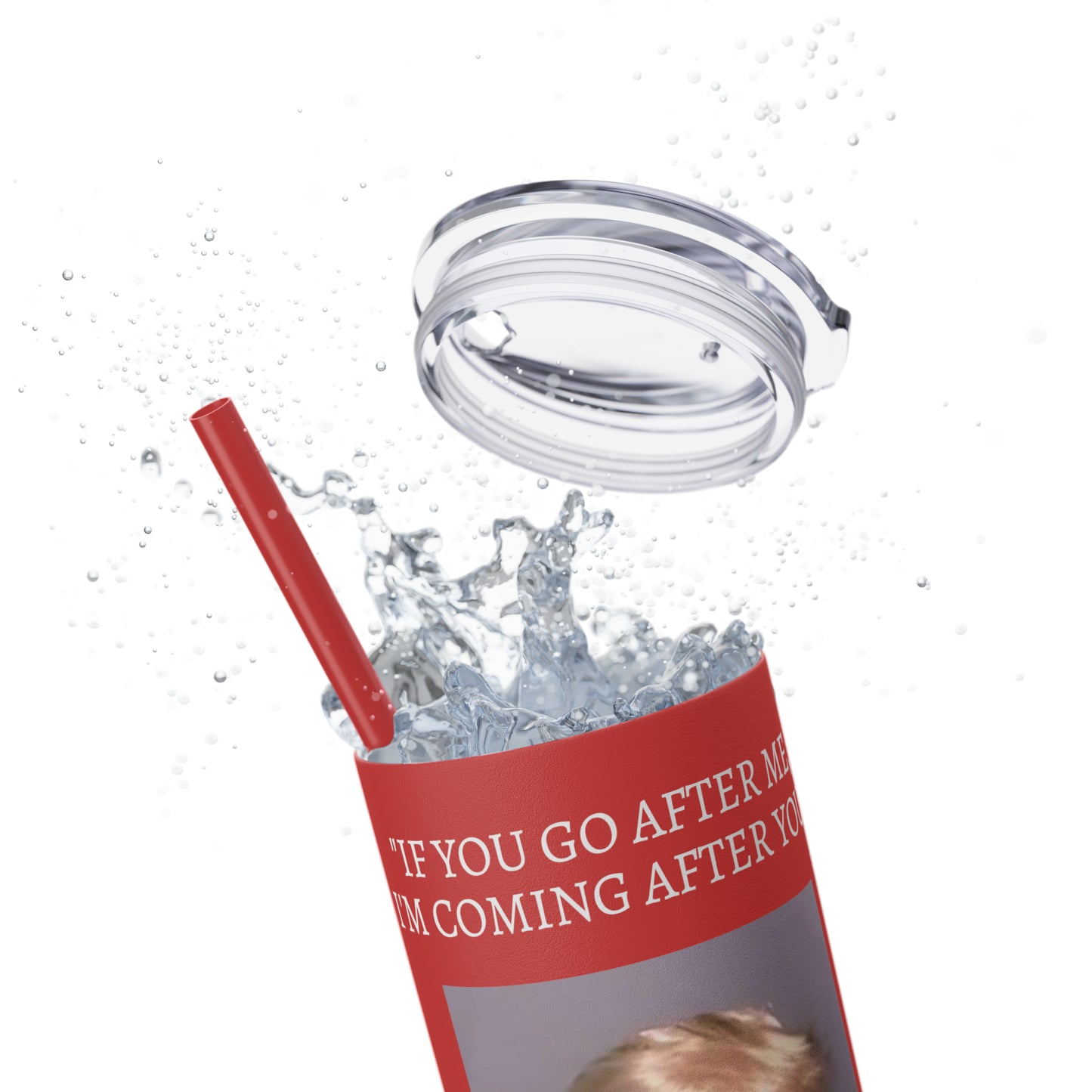 FAFO Trump Mug Shot Never Surrender Skinny Tumbler with Straw, 20oz